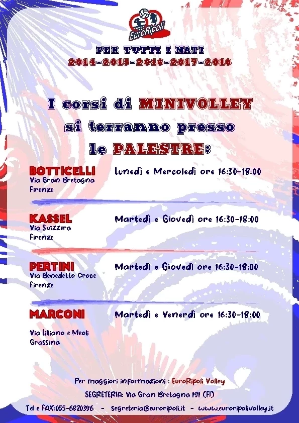 Orari e Palestre Minivolley per i nati dal 2014 al 2018